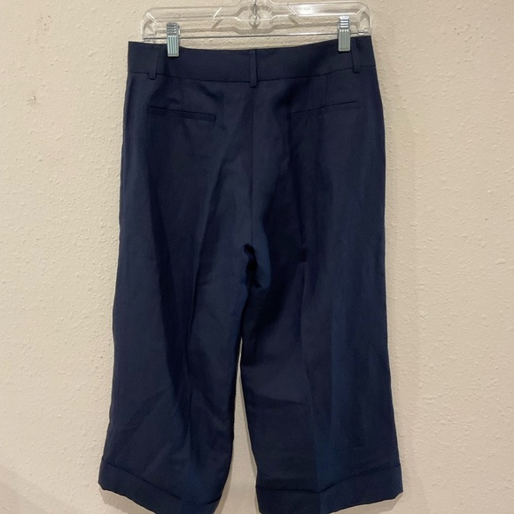 Alex Marie Cropped Pants Navy Linen Capris Pockets Belt Loops Women’s Size 6 - Picture 2 of 7